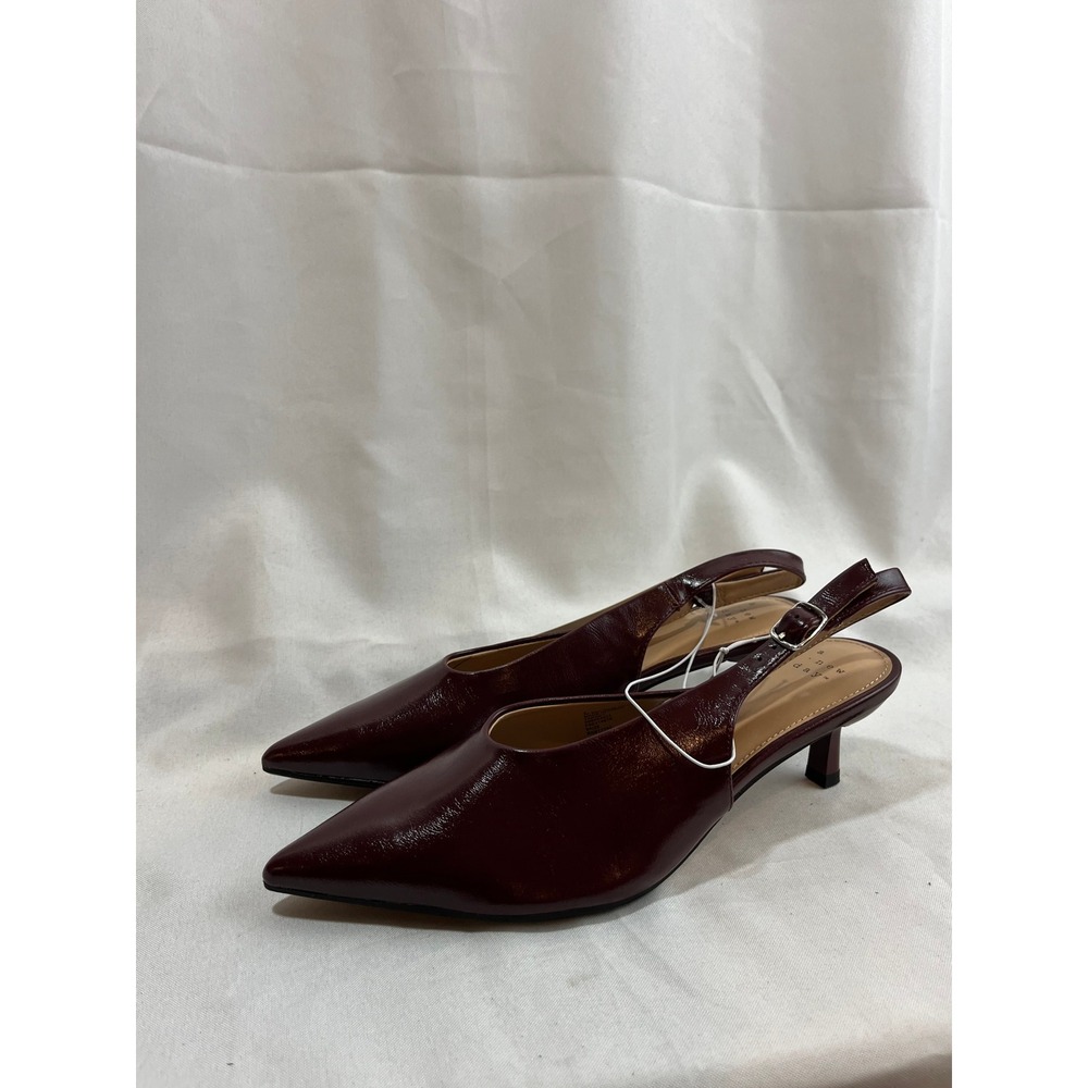 A New Day Womens Burgundy Pointed Toe Slingback Kitten Heels Size 8 Wine Red